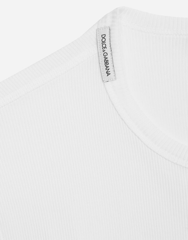 Dolce&Gabbana Serafino-T-Shirt aus gerippter Baumwolle Weiss G8QZ1TFU7AV