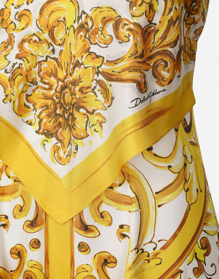 Dolce & Gabbana 마욜리카 프린트 실크 샤르뫼즈 풀라드 미디드레스 인쇄 F6JFQTHI1T1