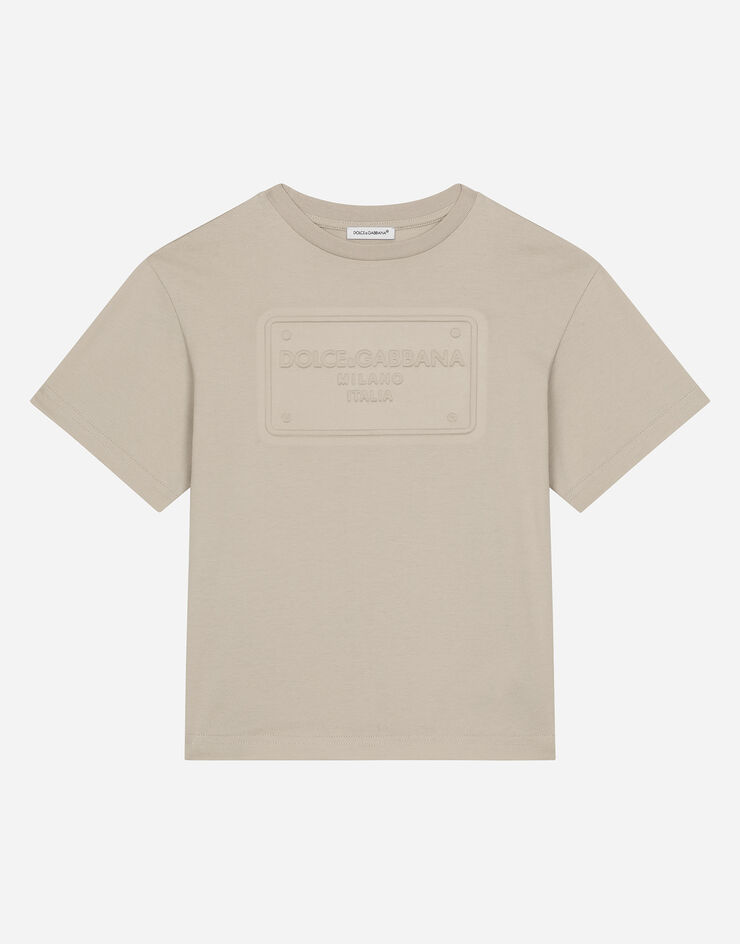 Dolce & Gabbana Jersey T-shirt with logo tag Beige L4JTHVG7NPT