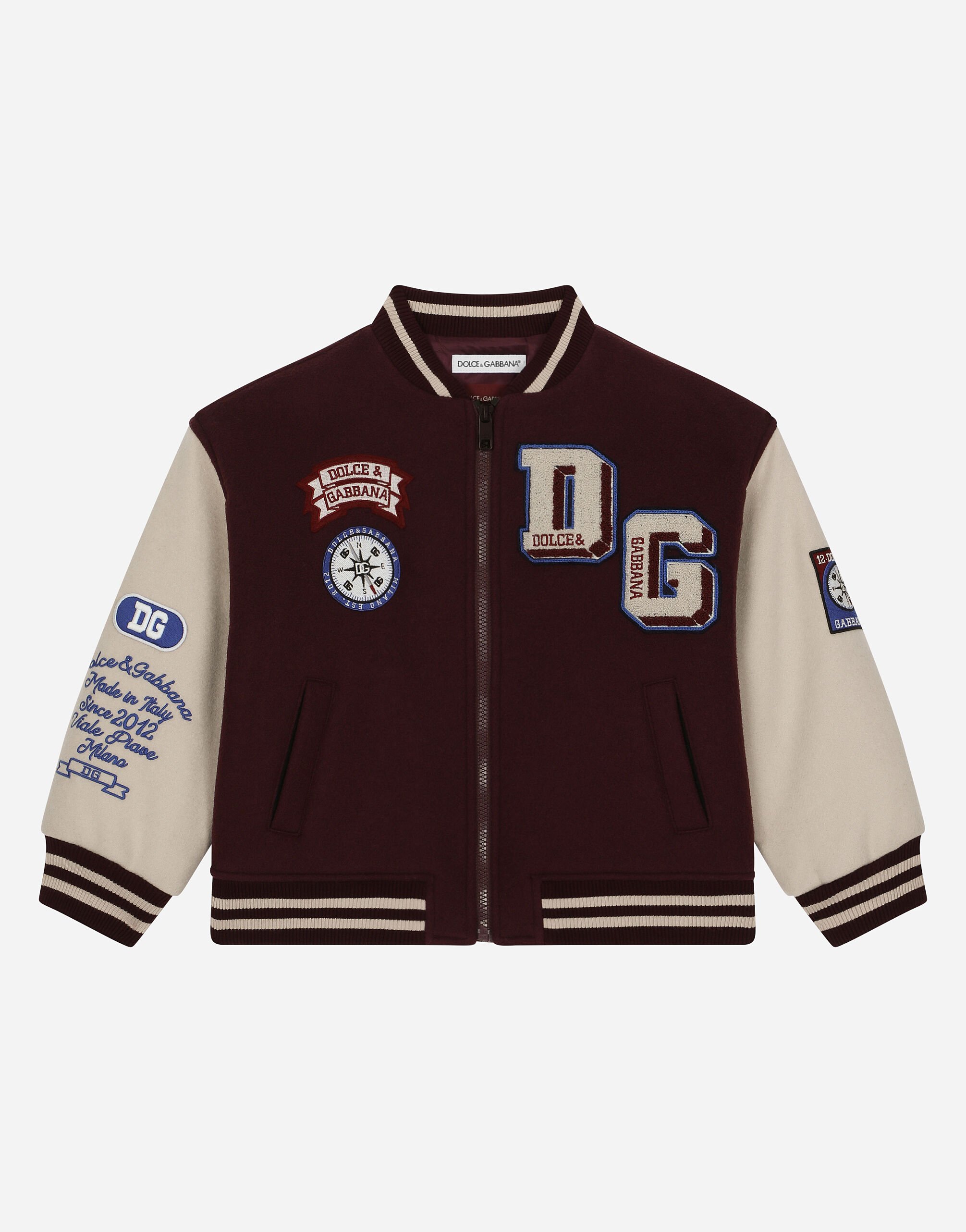 ${brand} Wool-blend bomber jacket with patches ${colorDescription} ${masterID}