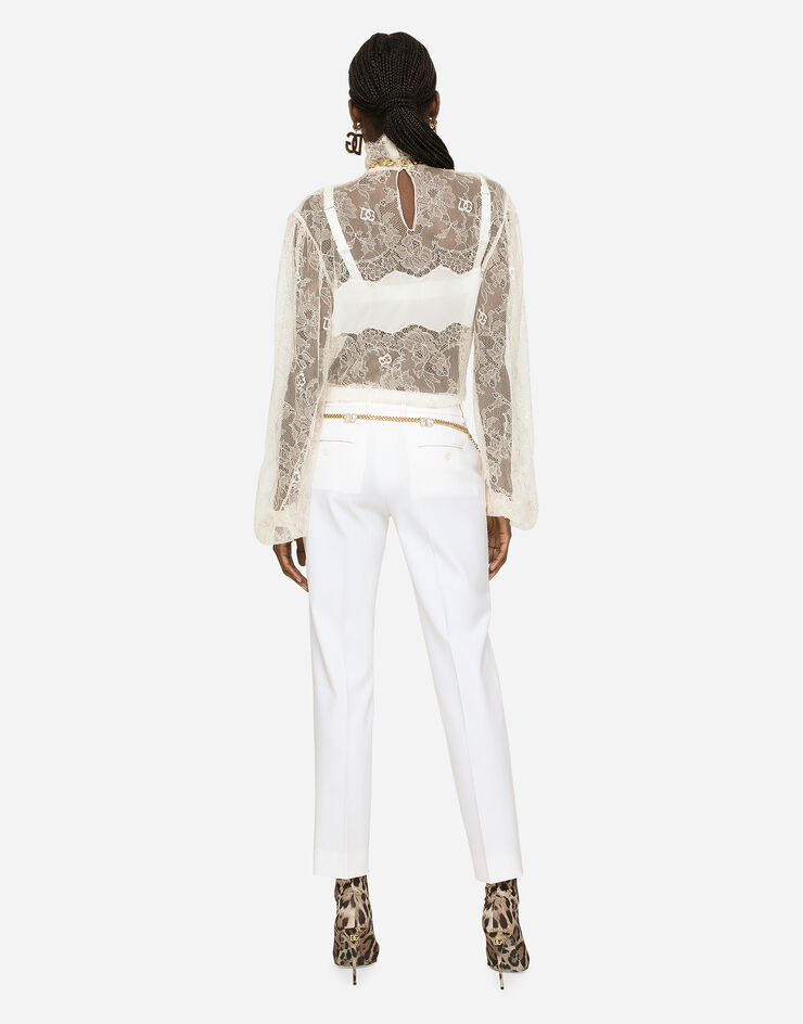 Dolce&Gabbana 花卉蕾丝高领罩衫 白 F779MTFL9AC