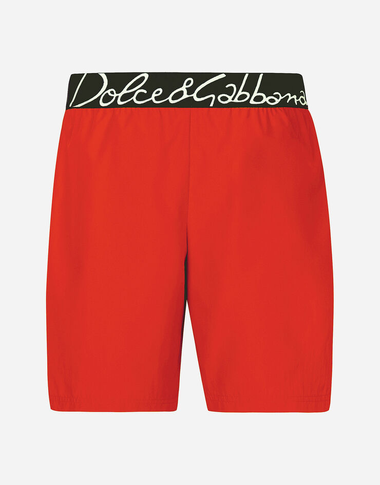 Dolce & Gabbana Mid-length swim trunks with Dolce&Gabbana logo Burdeos M4F28TFUSFW