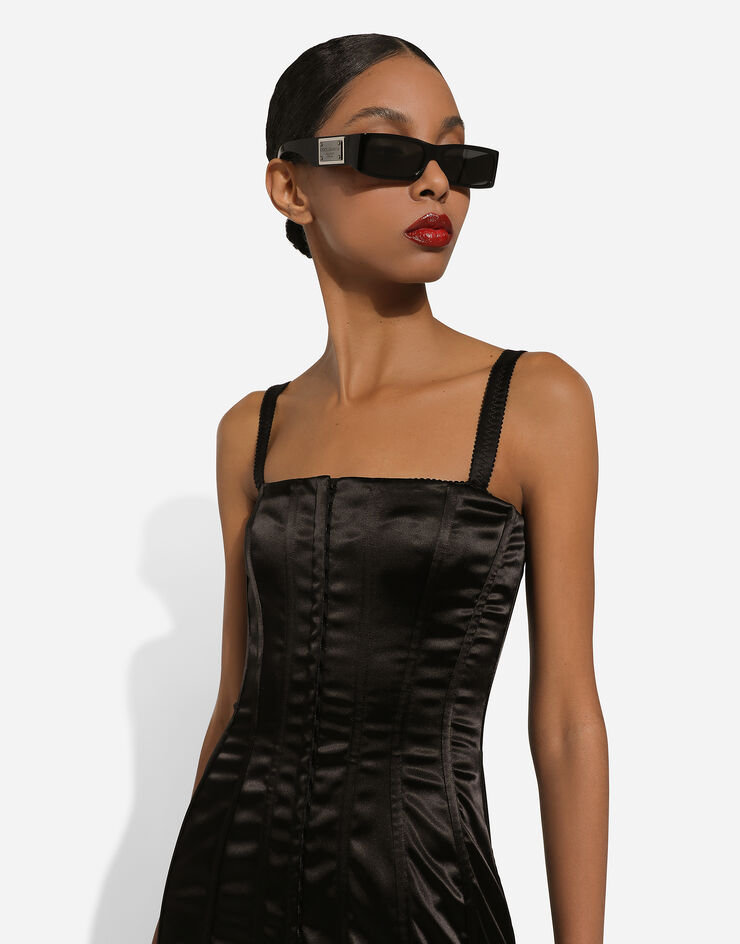 Dolce & Gabbana Короткое платье-бандо из атласа черный F6CLQTFURAD