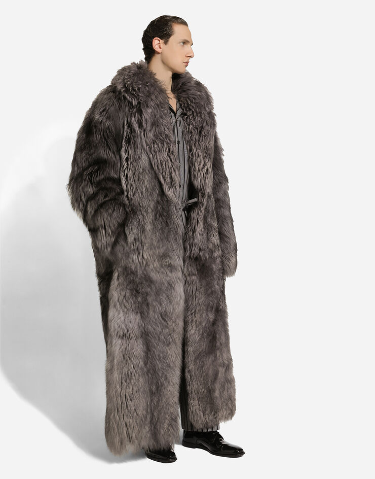 Dolce & Gabbana Long-haired shearling coat Grey G049VLFUP88