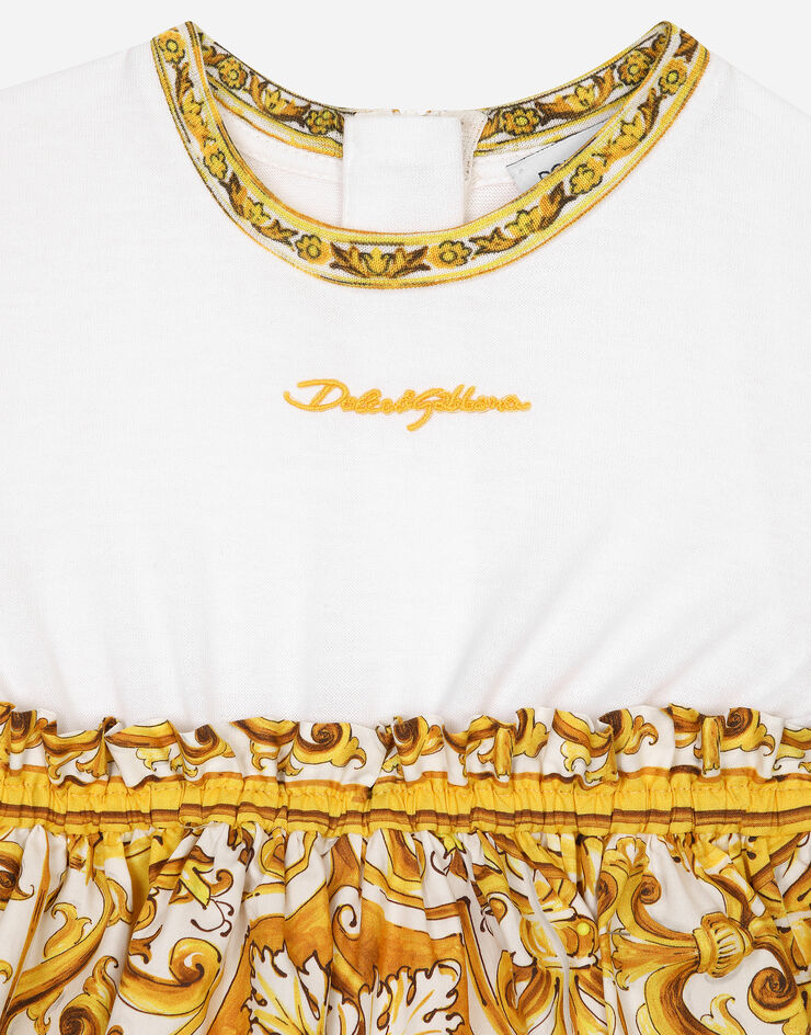 Dolce & Gabbana Kleid aus Jersey und Popeline mit gelbem Majolika-Print Drucken L2JDZ1G7NUL
