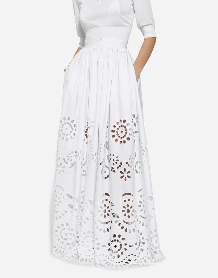 Dolce & Gabbana Falda plato larga de algodón con bordado cut-out Blanco F4CVUZGDCJ5