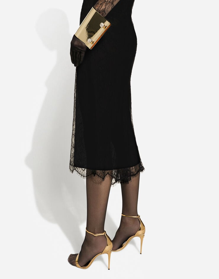 Dolce & Gabbana Robe mi-longue en dentelle de Chantilly fil coupé Noir F6DEHTHLM9O
