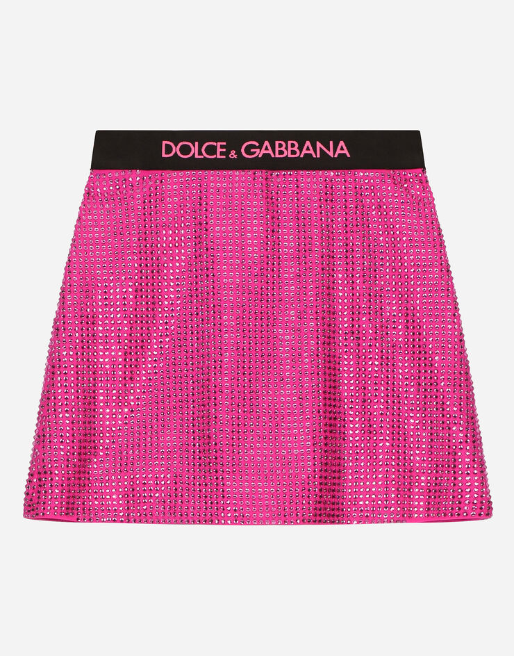 Dolce&Gabbana Minirock mit Strass und Logo-Gummiband Mehrfarbig L5JI97G7J8F