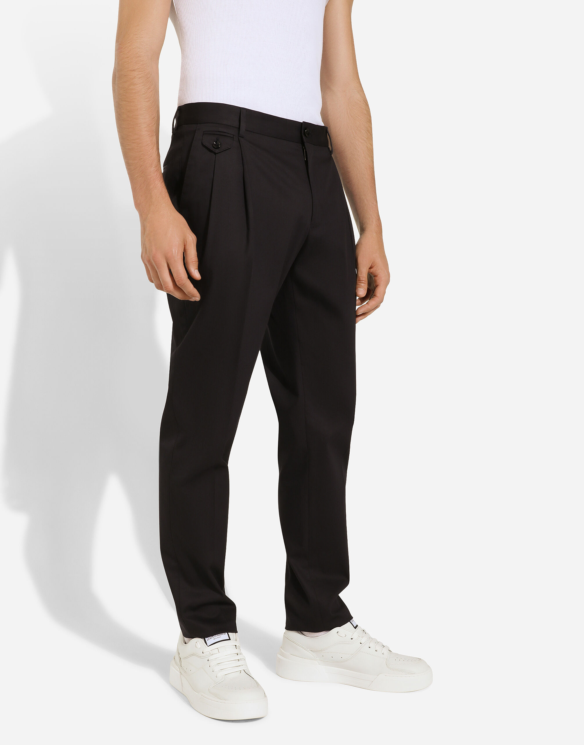 Cotton pants with double darts in Blue for | Dolce&Gabbana® US
