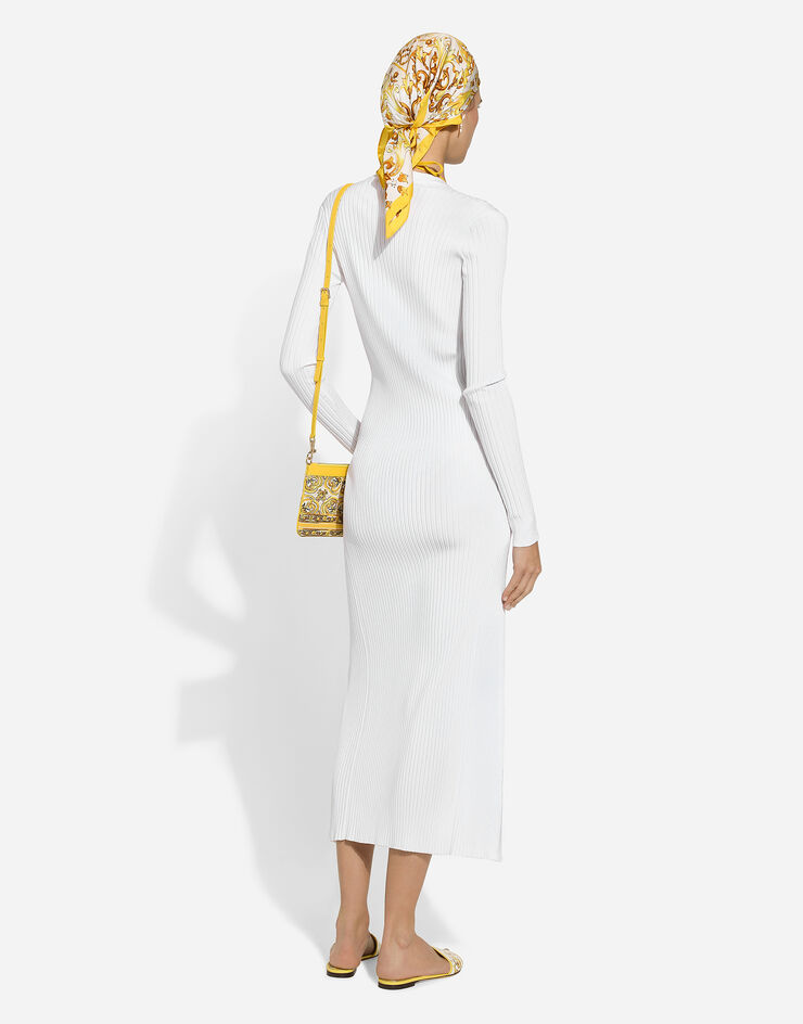 Dolce & Gabbana Длинный кардиган из вискозы в рубчик белый FXV37TJFMEM