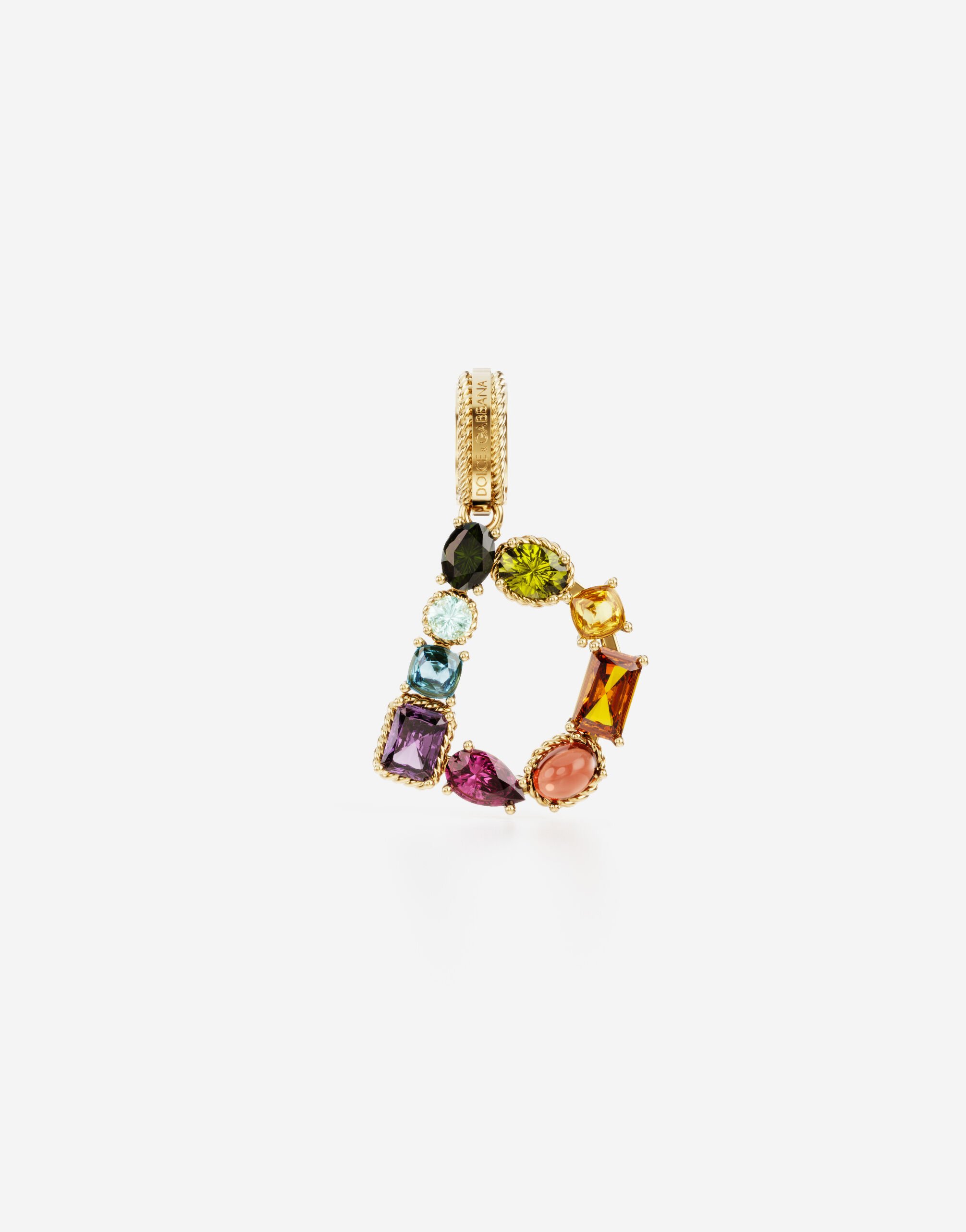 Dolce & Gabbana Rainbow alphabet D 18 kt yellow gold charm with multicolor fine gems White WAQA3GWTOLB