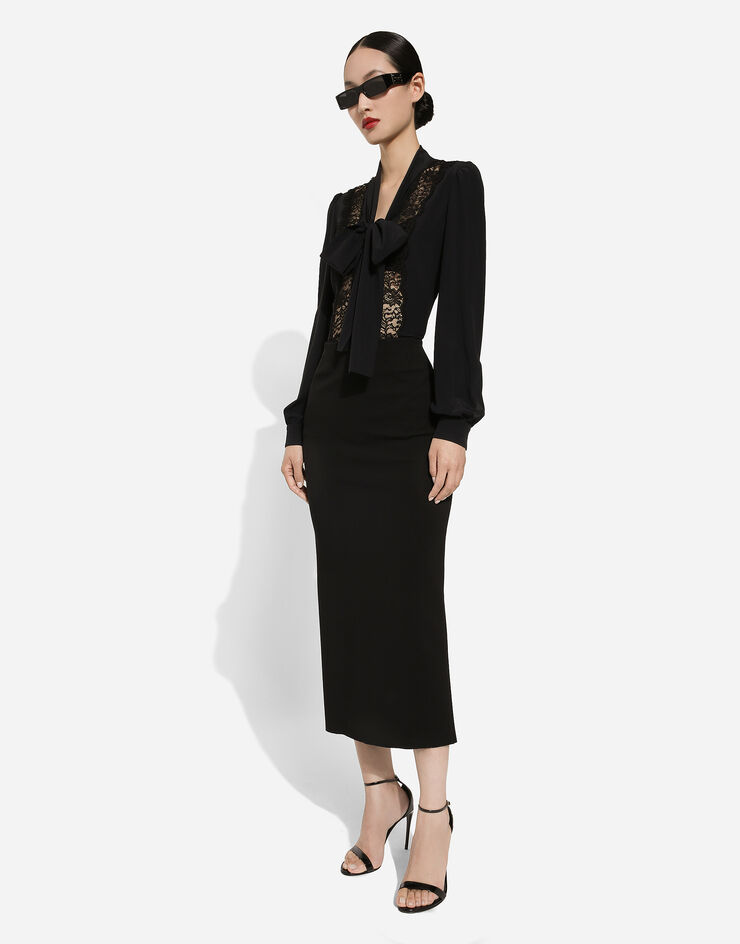 Dolce & Gabbana Рубашка из шелка с кружевной интарсией черный F5R31TFUABS