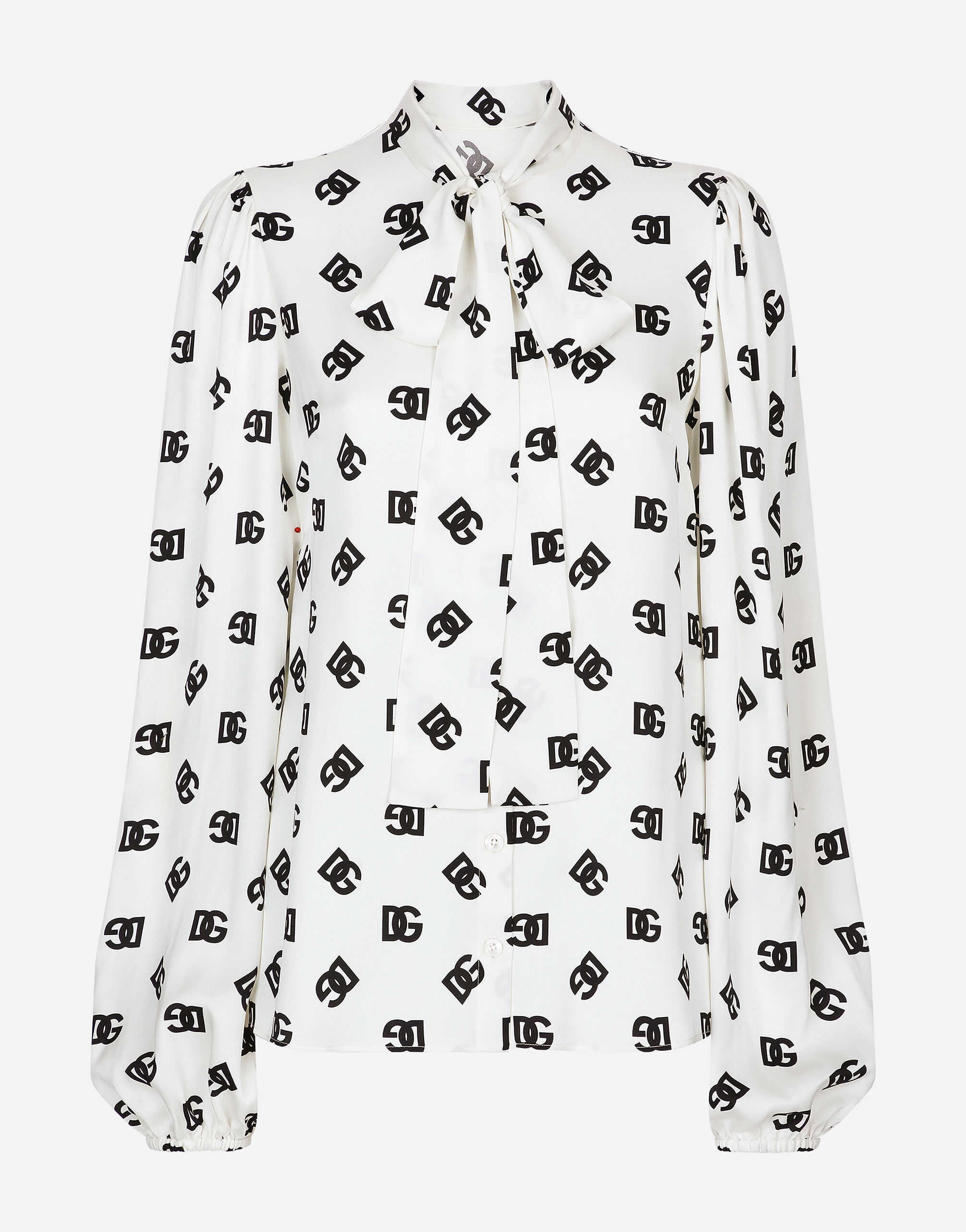 ${brand} Charmeuse shirt with all-over DG logo print ${colorDescription} ${masterID}