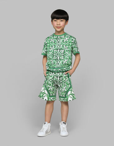 Dolce & Gabbana T-shirt in jersey con stampa maiolica verde Stampa L4JTHVII7ED