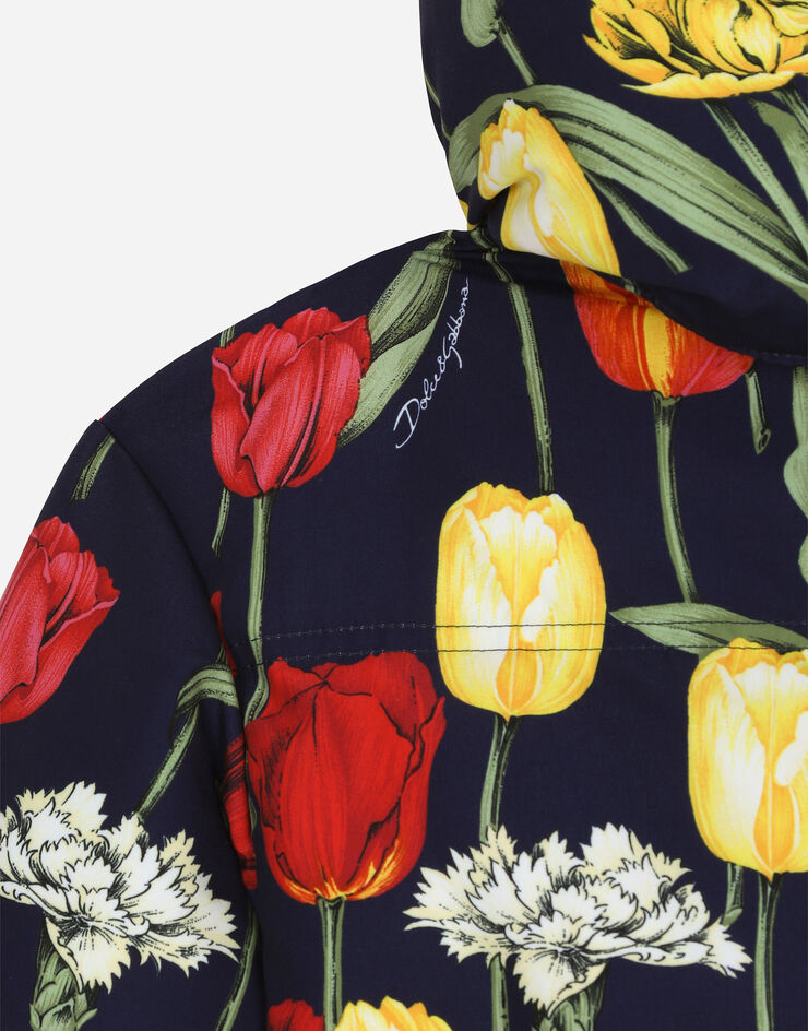 Dolce & Gabbana Kurze Daunenjacke aus Nylon mit Tulpenprint Drucken L5JBN8ISMG9