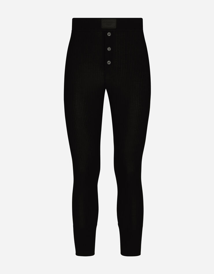 Fine-rib cotton leggings with tag in Black for Men