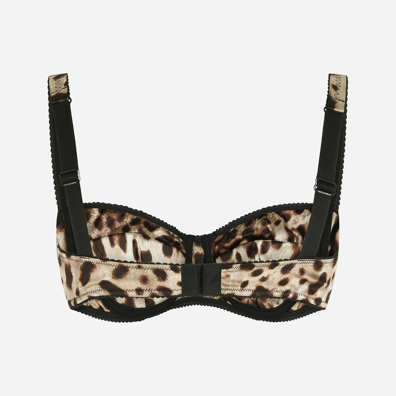 Leopard-print satin balconette bra with lace detailing in Multicolor for