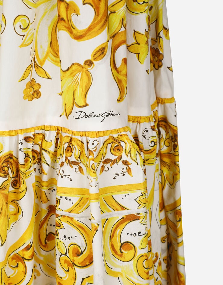 Dolce & Gabbana Длинная многоярусная юбка из поплина с принтом майолики Отпечатки F4CX0THH5A5