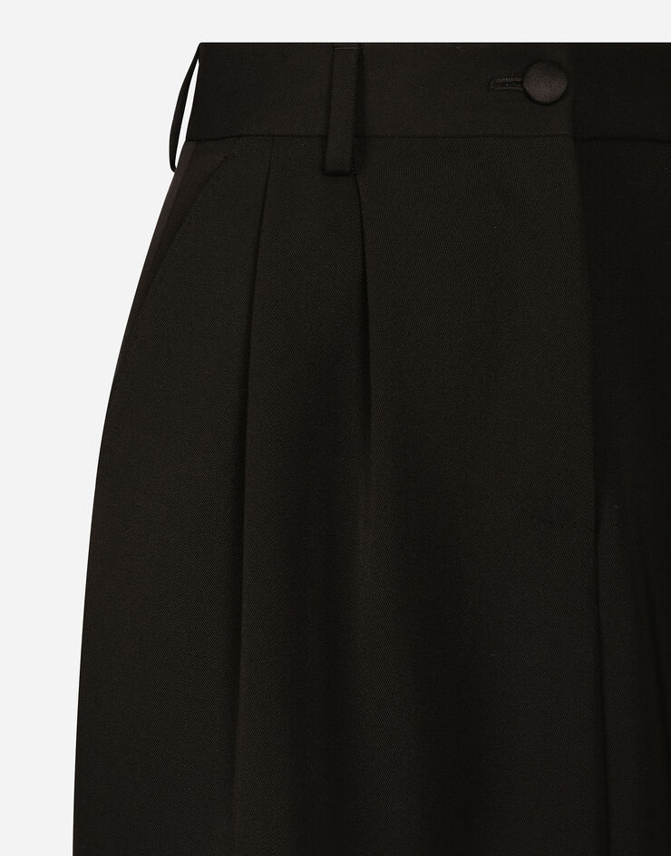 Dolce & Gabbana Wool gabardine calf-length tuxedo pencil skirt Black F4CZ8TFU21E