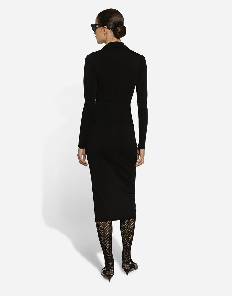 Dolce & Gabbana Jupe mi-longue en maille de viscose stretch à logo DG Noir FXO10TJFMEX