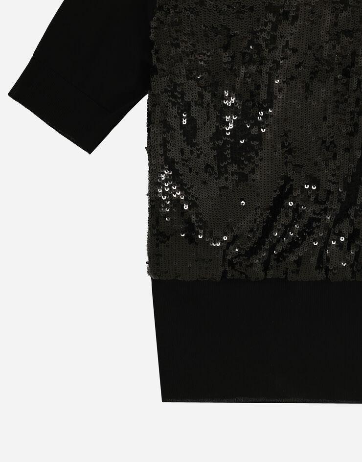 Dolce & Gabbana Maglia maniche corte con ricamo paillettes Nero FXX01TJAIQ0