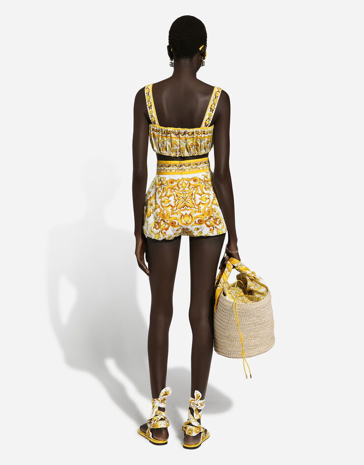 Dolce & Gabbana Jupe-culotte short boule en popeline de coton à imprimé majoliques Imprimé FTAGWTHH5AY