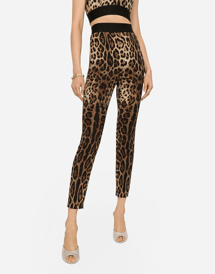 caramel brown cotton leopard-print jacquard leggings DOLCE & GABBANA  FTCQKT-FJ7D5 S8350 - Nida