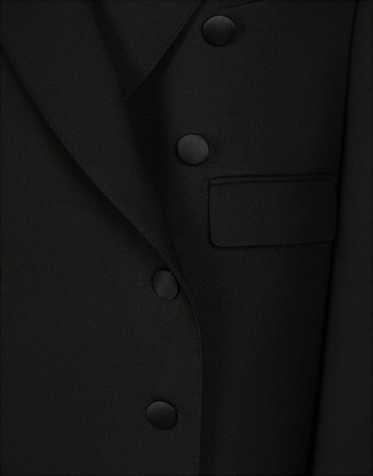 Dolce & Gabbana Long double-breasted tuxedo coat in double wool gabardine Black F0W2HTFU272