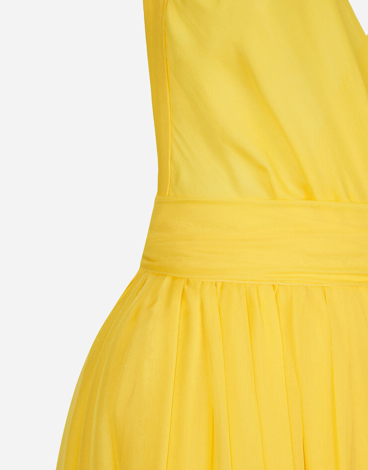 Dolce & Gabbana Langes ärmelloses Kleid aus Seidenchiffon Gelb F6ALPTFU1AT
