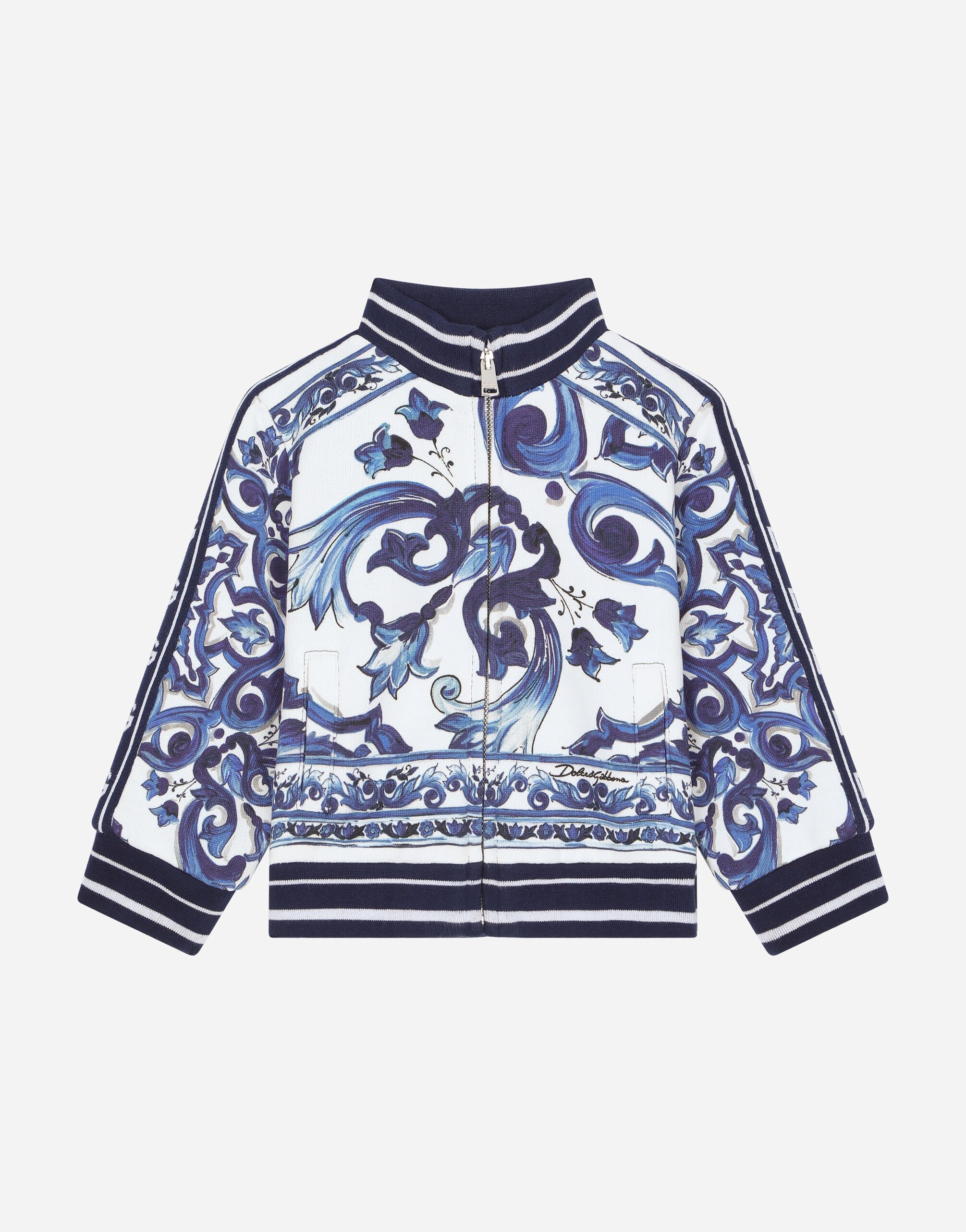 Dolce & Gabbana Zip-up jersey sweatshirt with majolica print Print L2JTKTII7DS