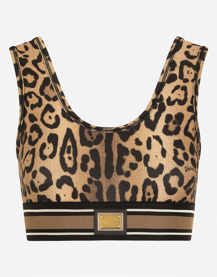 Leopard-print spandex/jersey crop top