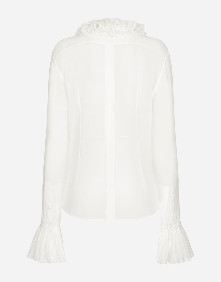 Dolce & Gabbana Bluse aus Georgette mit plissierten Details an Kragen und Ärmelabschluss White F5S22TFUAFU