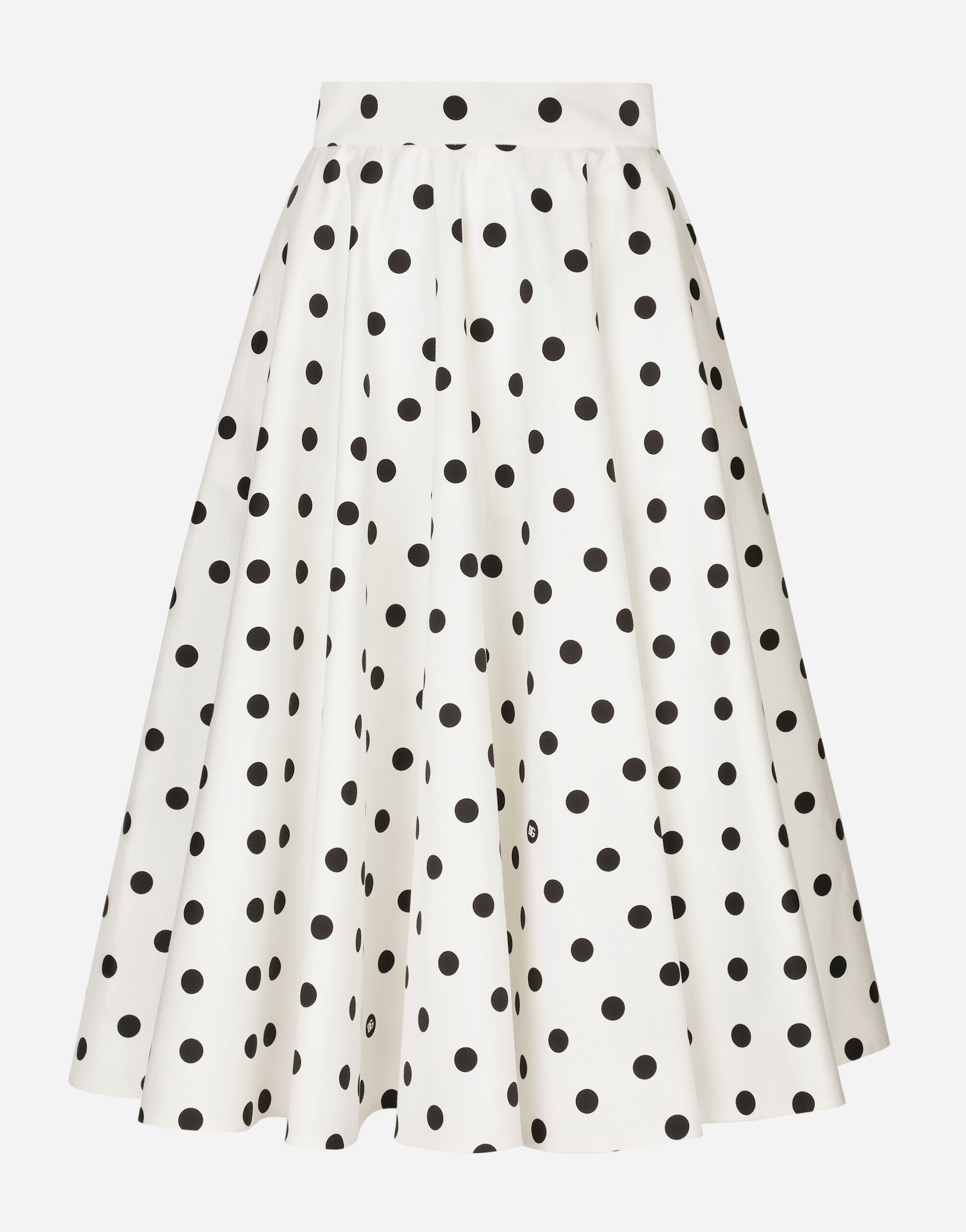 ${brand} Cotton drill calf-length circle skirt with polka-dot print ${colorDescription} ${masterID}