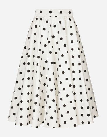 Dolce & Gabbana Cotton drill calf-length circle skirt with polka-dot print Print F6AX5TFSFNR
