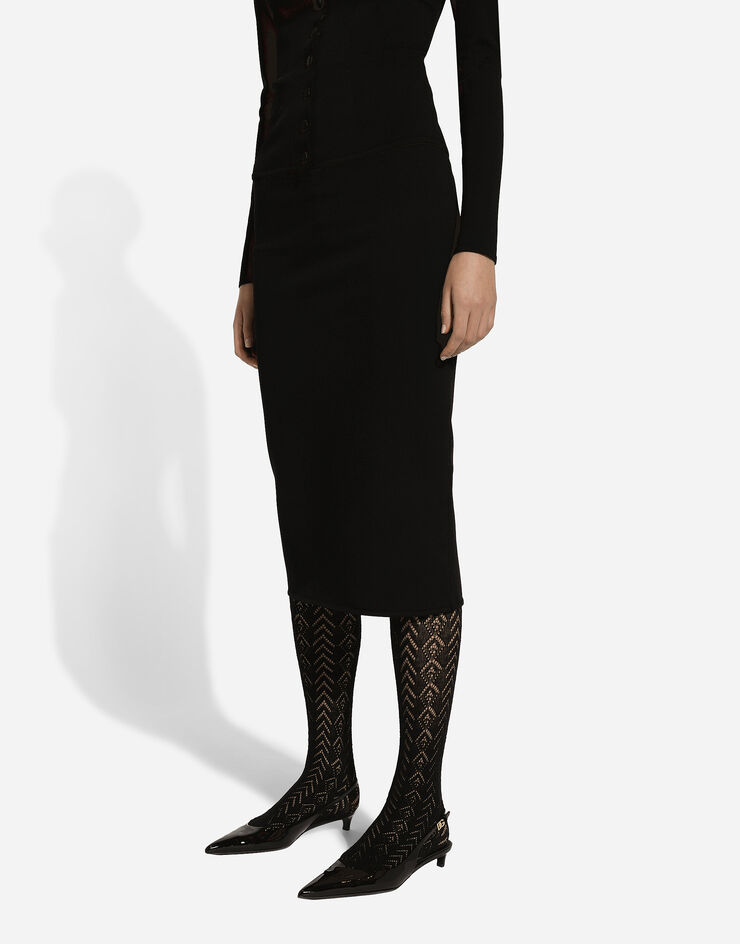 Dolce & Gabbana Jupe mi-longue en maille de viscose stretch à logo DG Noir FXO10TJFMEX