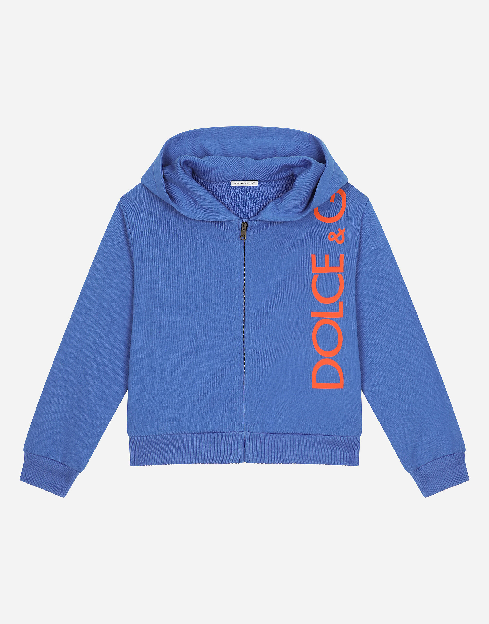 Zip-up jersey hoodie with “Dolce&Gabbana” logo in Blue for