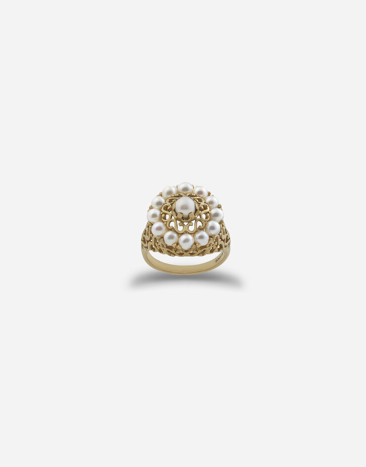 Dolce & Gabbana خاتم رومانسي من الذهب الأصفر واللؤلؤ ذهبي WRKS6GWPEA1