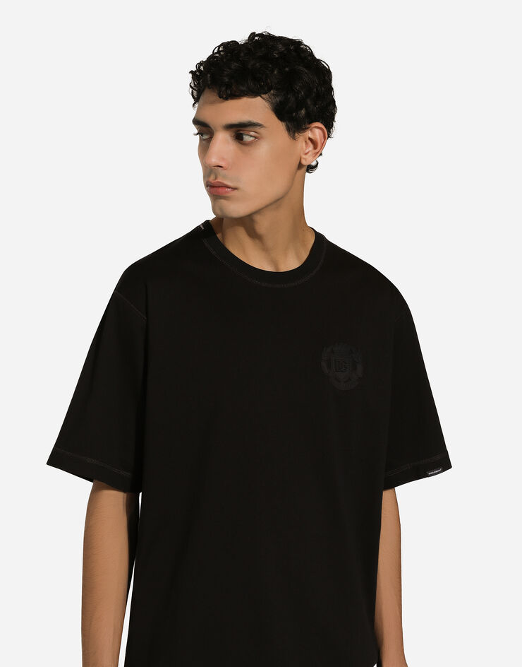 Dolce & Gabbana Camiseta de algodón con logotipo bordado Negro G8PN9ZG7NYJ