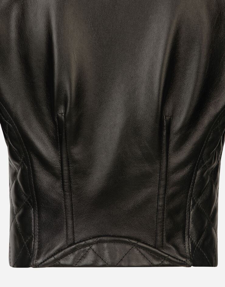 Dolce&Gabbana 쇼트 가죽 바이커 재킷 블랙 F9R37LHULMU
