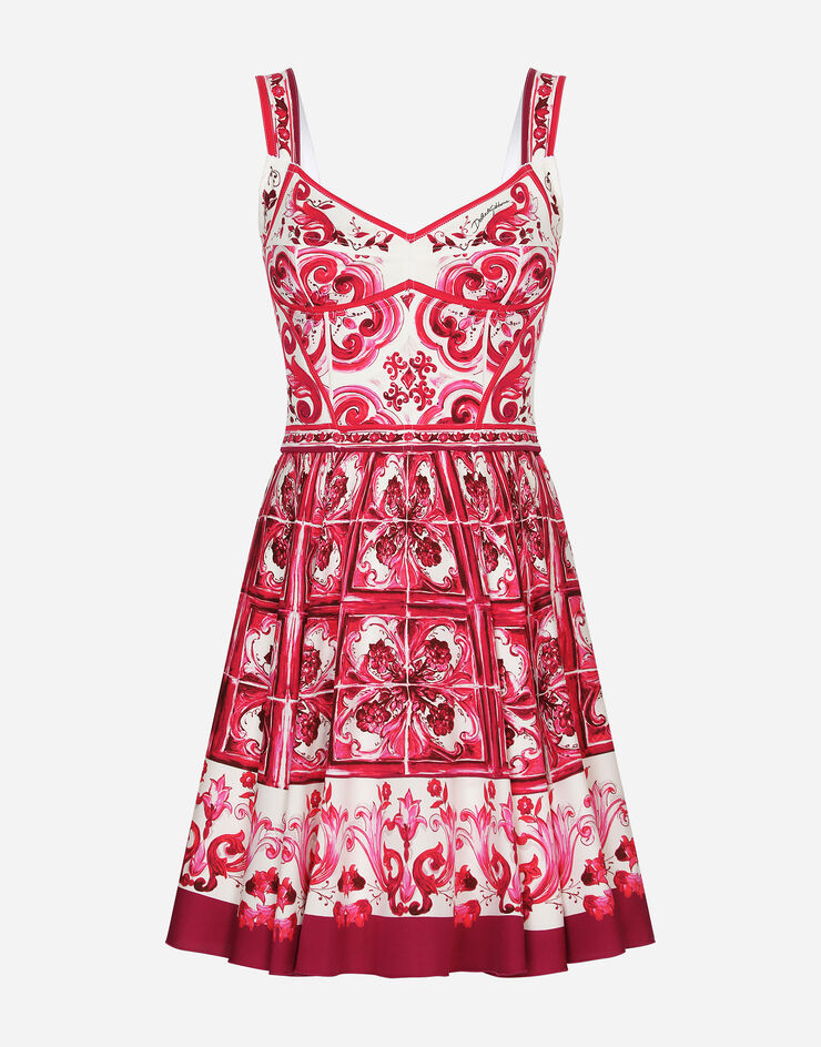 Dolce & Gabbana Короткое платье-бюстье из шармеза с принтом майолики разноцветный F6VK2THPADW
