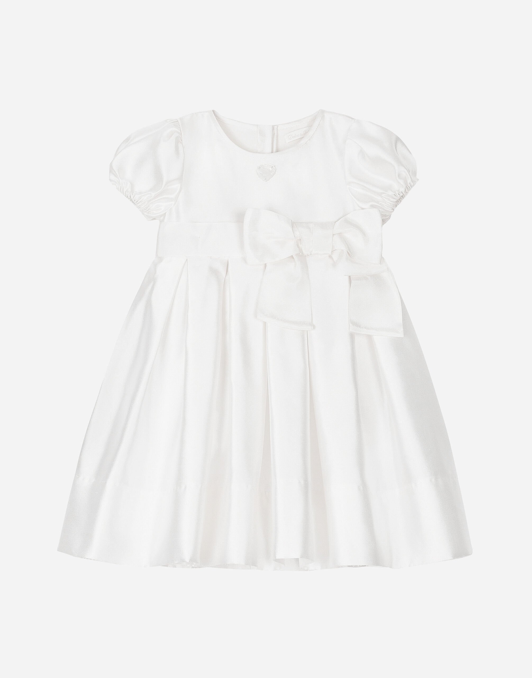 Dolce & Gabbana Empire-line silk mikado christening dress with short sleeves Print L2JDZ1G7NUL