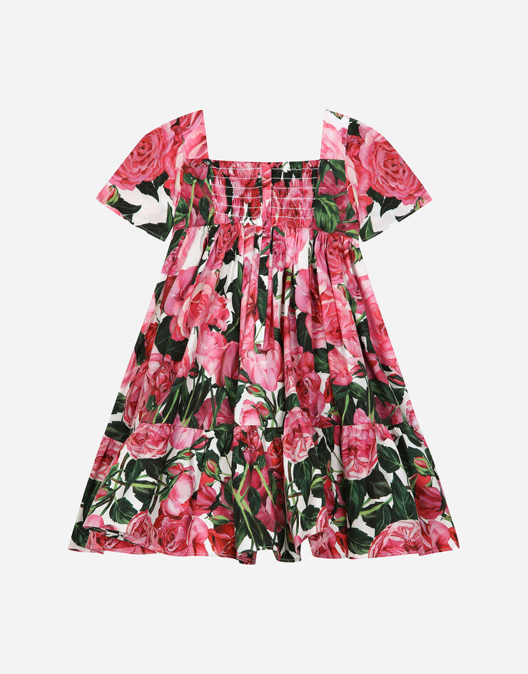 Dolce & Gabbana Poplin dress with rose print over a white background Print L24DA2HS5SD