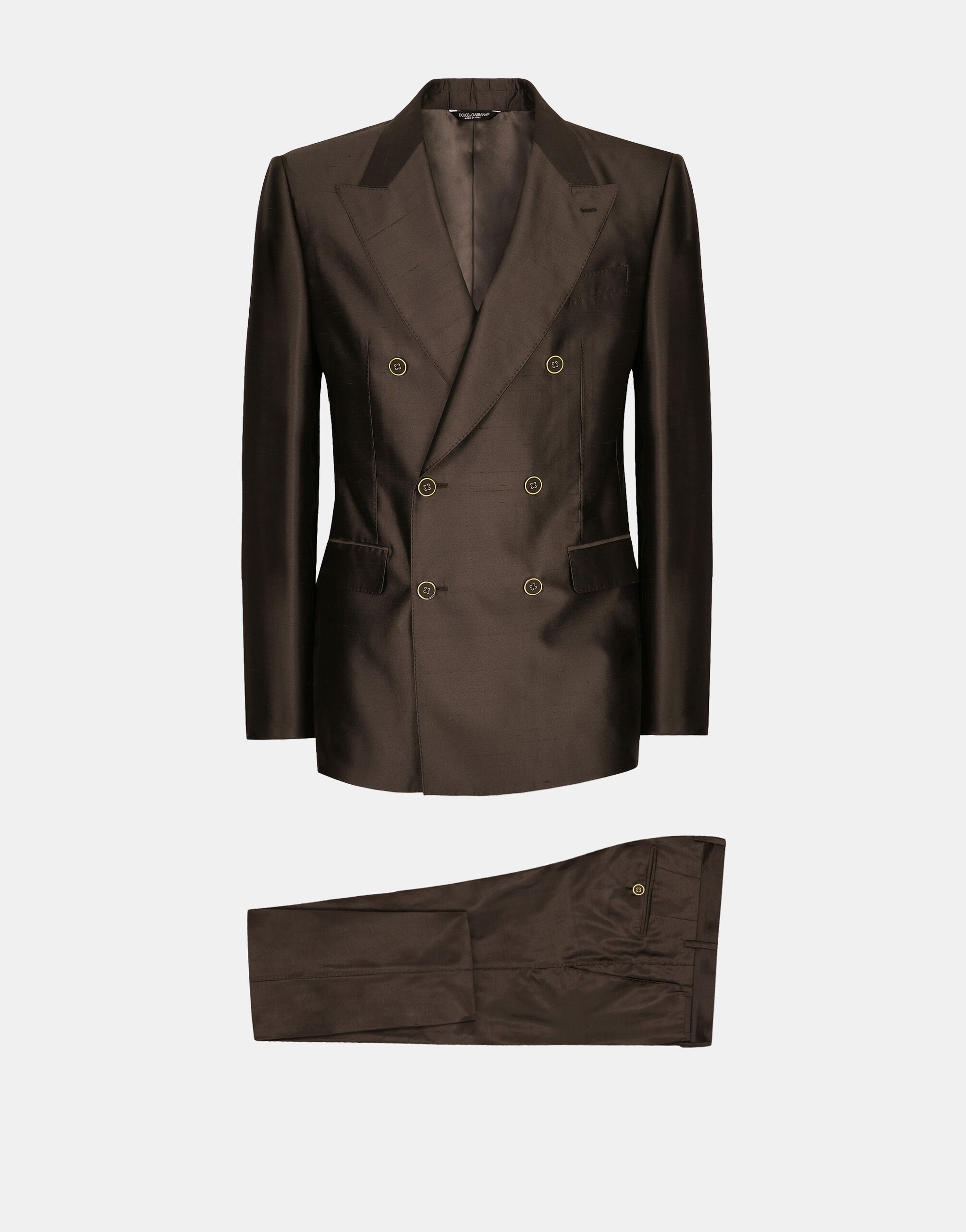 Dolce & Gabbana Shantung silk double-breasted Sicilia-fit suit Black G2RR4TFLSIM