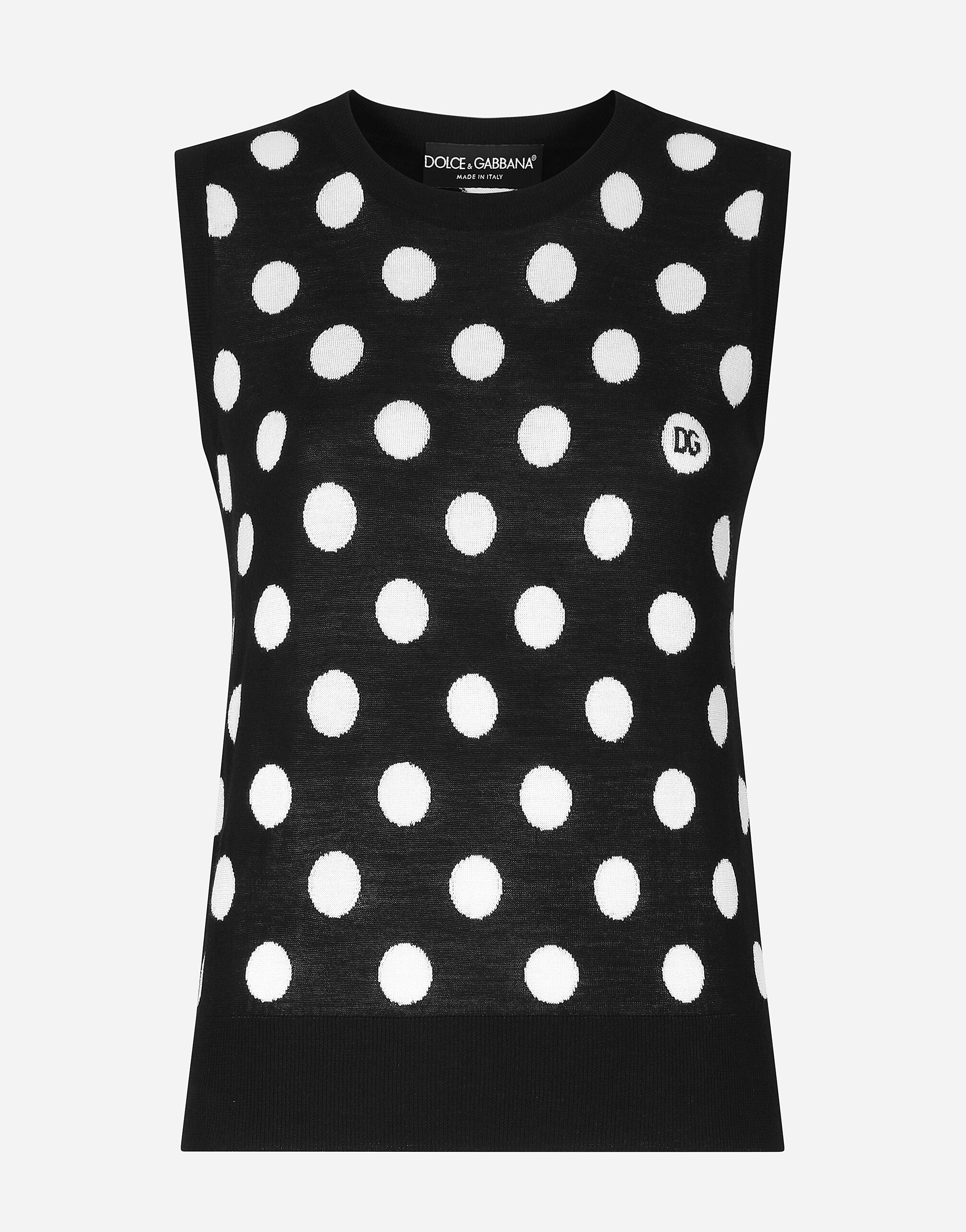 Dolce & Gabbana Silk and wool tank top with polka-dot inlay Print FXV07TJAHKG