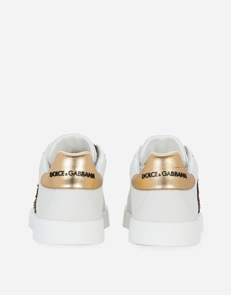 Dolce & Gabbana Sneakers Portofino in vitello nappato con patch corona BLANCO/DORADO CS1761AH136