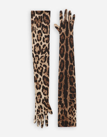 Dolce & Gabbana KIM DOLCE&GABBANA Gants longs en satin stretch à imprimé léopard Imprimé FH646AFPFSH