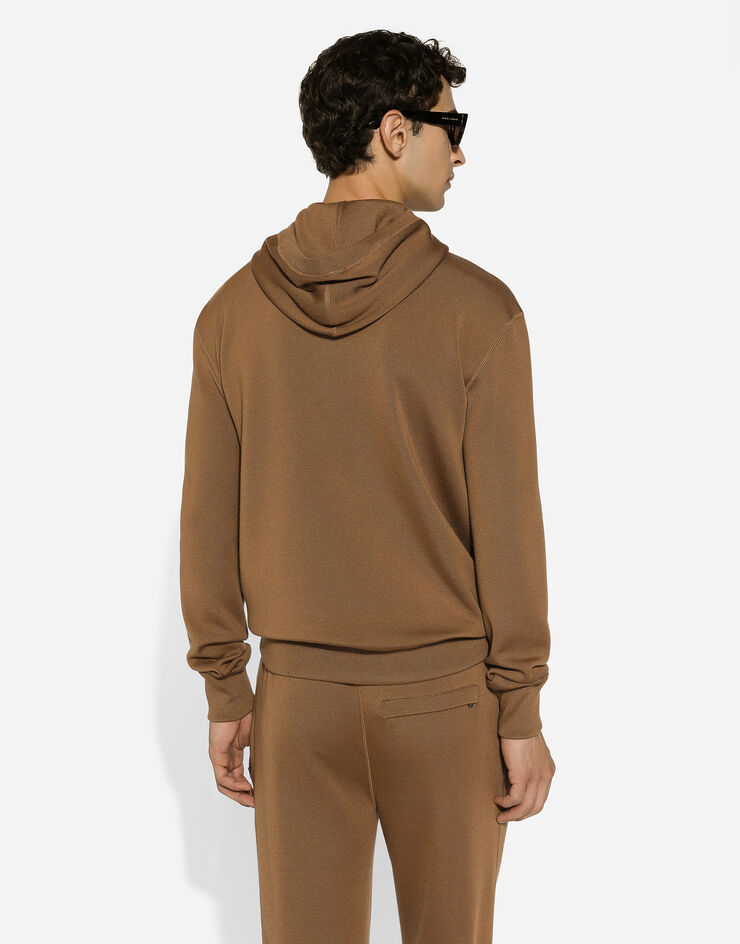 Dolce & Gabbana Sweat-shirt en laine et soie à capuche et logo DG Beige GXV42ZJFMCZ