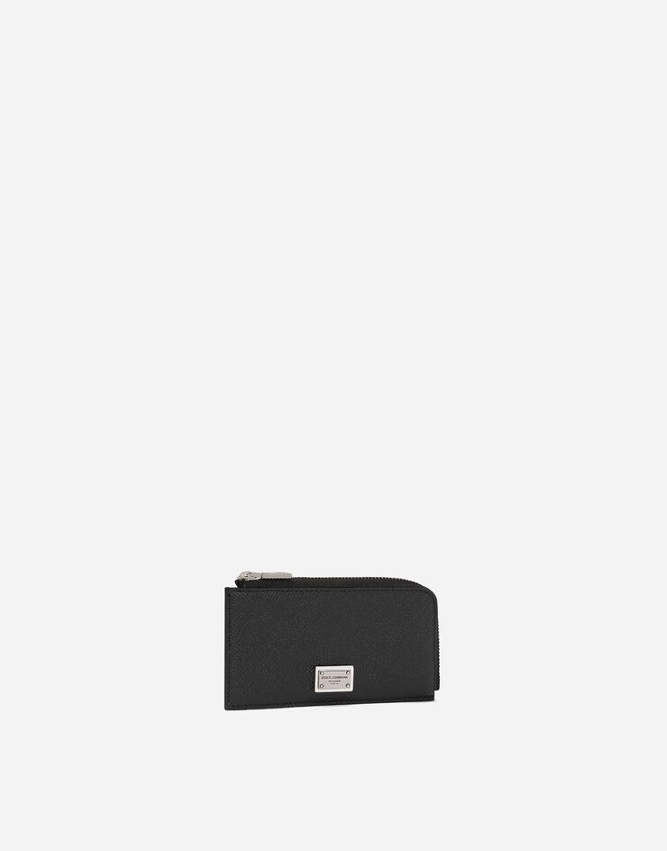 Dolce&Gabbana Porte-cartes en cuir de veau avec plaquette à logo Noir BP3274AG219