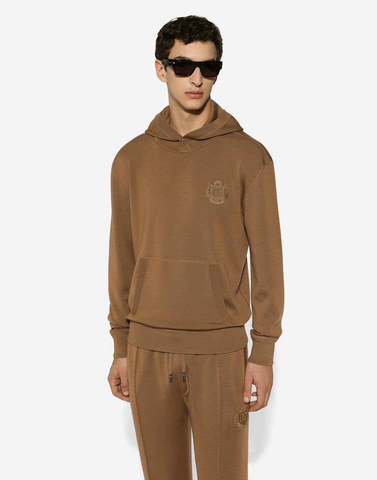 Dolce & Gabbana Wool and silk hoodie with DG patch Beige GXV42ZJFMCZ