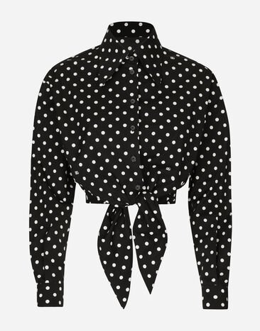 Dolce & Gabbana Укороченная рубашка из хлопка с принтом в горошек и узлом на талии Отпечатки F79EFTHI1TN